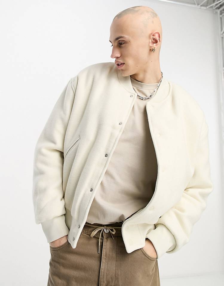 Weekday jamie varsity jacket in beige